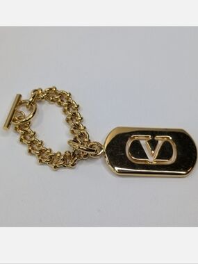 Vintage Valentino Gold Tone Key Ring Chain With Logo
